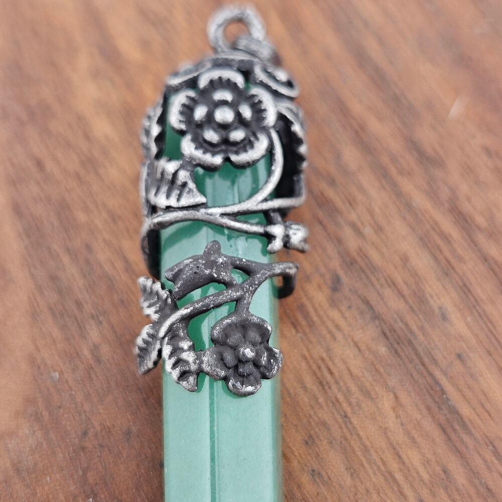 Silver Tone Wrapped Amethyst Green Obelisk Pendant Fae Fairycore Renaissance - Picture 2 of 4